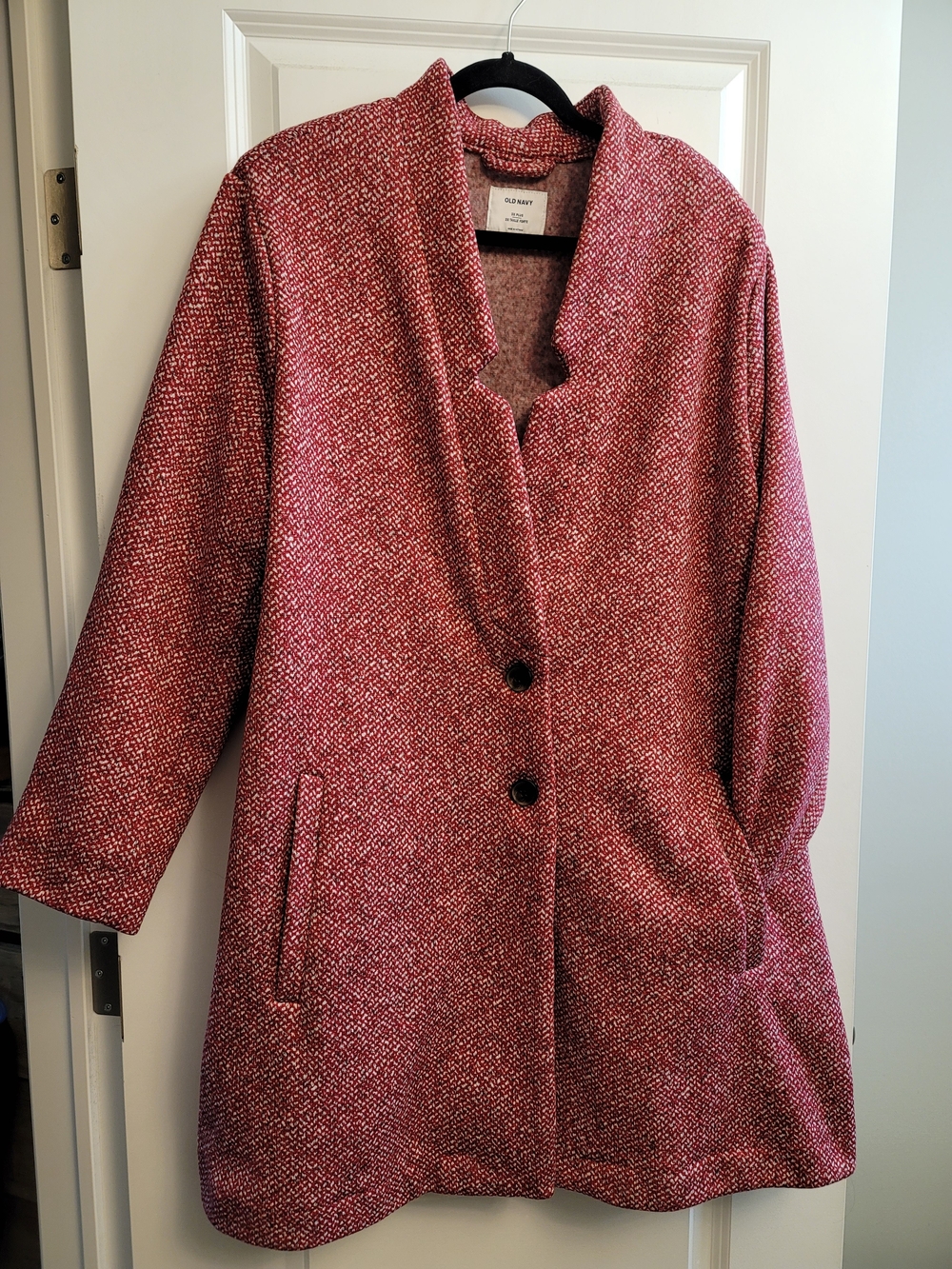 Old Navy Women's Red-Blend Tweed Pea Coat, Size 3X